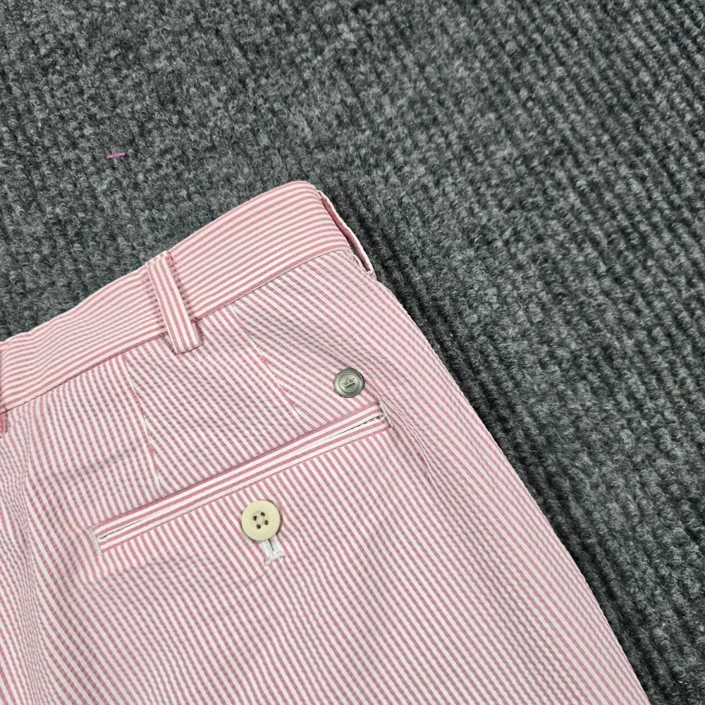 Peter Millar Crown Crafted Shorts Men 35 Pink Seersucker Stripe Performance Golf
